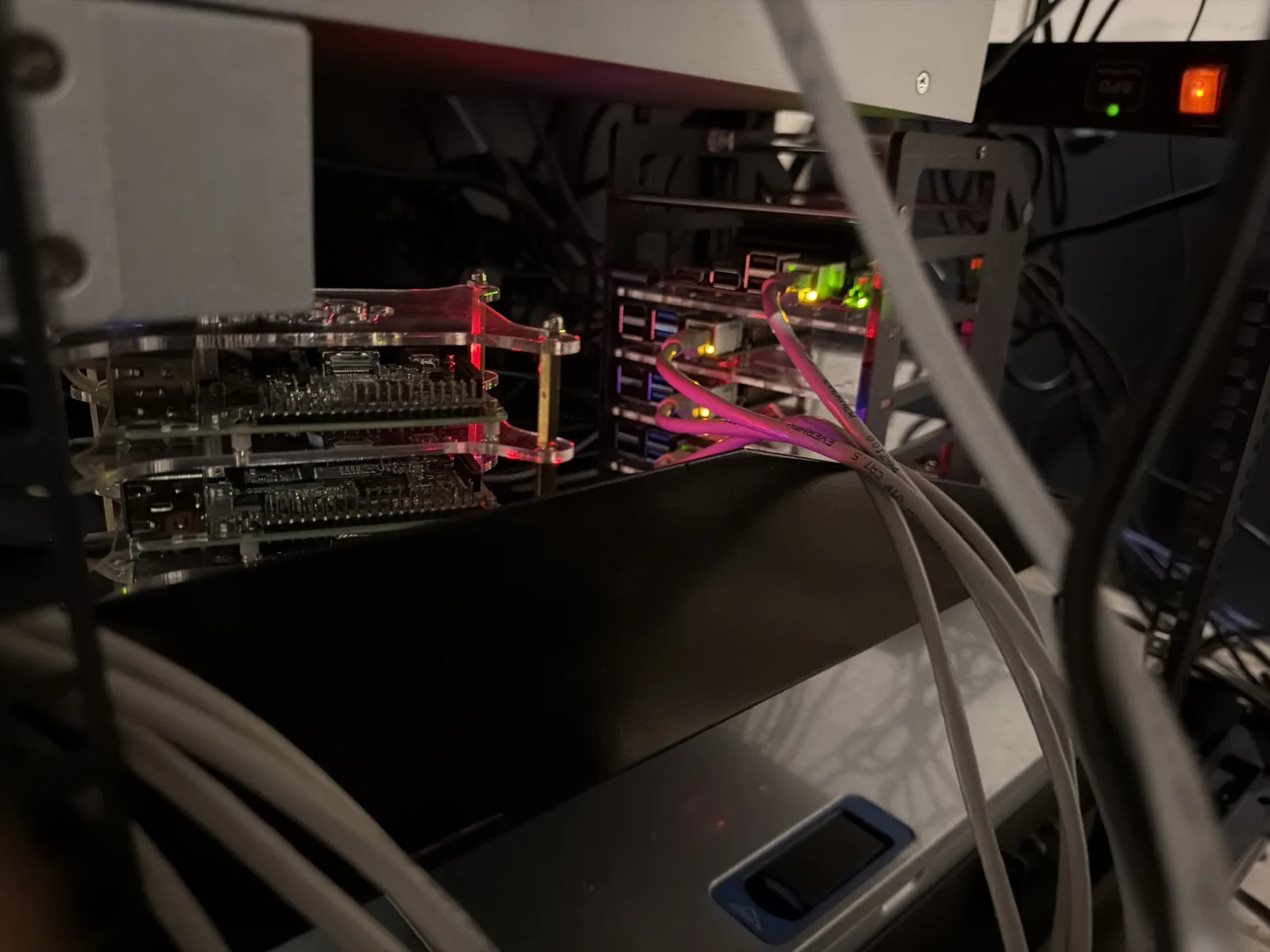 A cluster of Raspberry Pi single-board computers