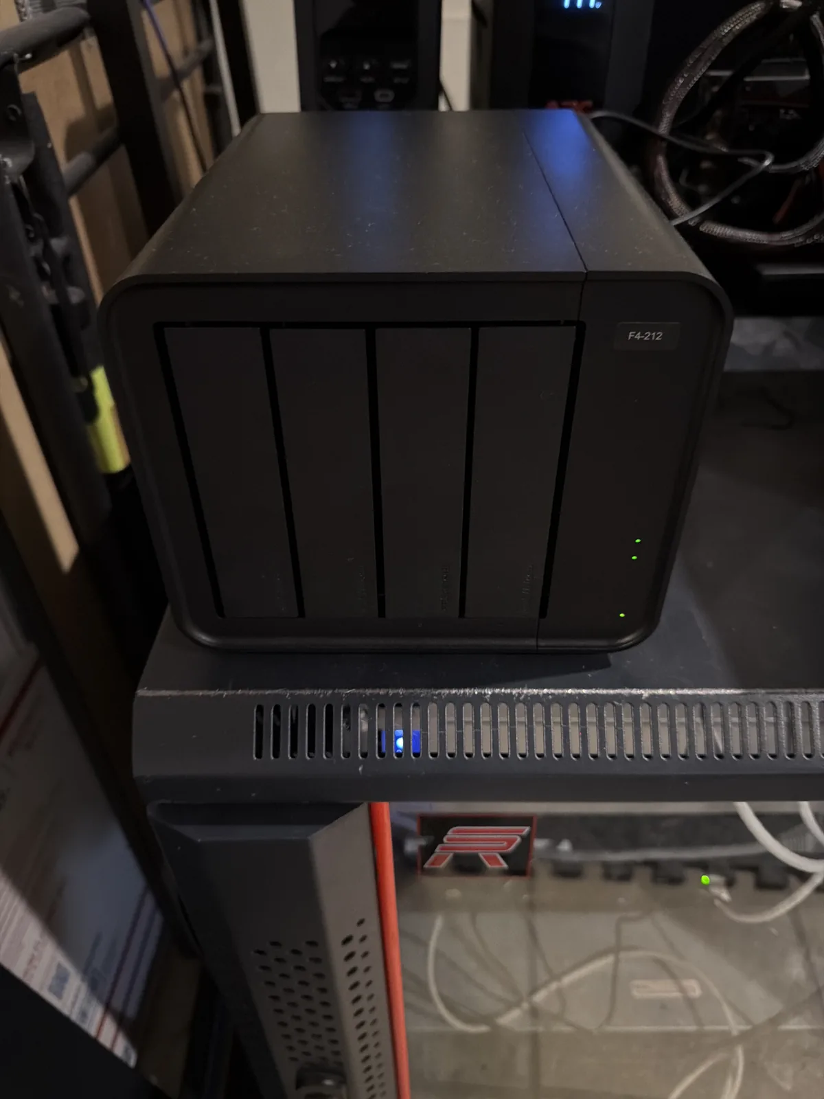 A TerraMaster F4-212 four-bay network-attached storage unit